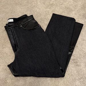Abercrombie & Fitch Curve Love Ankle Straight Jean + Leather Pants